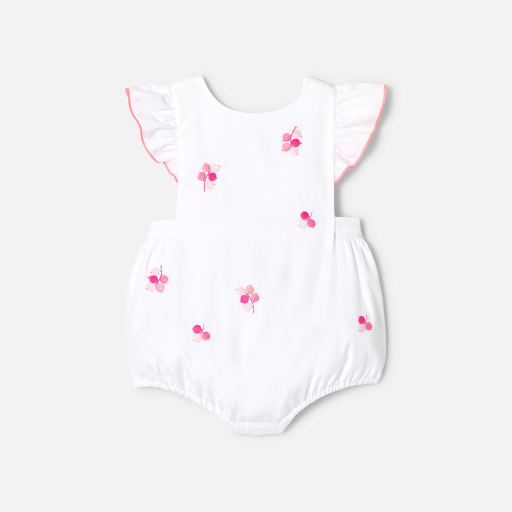 Baby girl romper in embroidered poplin