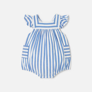 Baby girl romper in striped Oxford