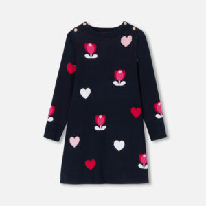 Girl jacquard dress with flowers and hearts