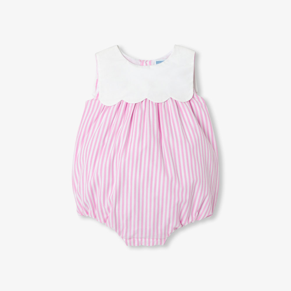 Baby girl romper in striped poplin