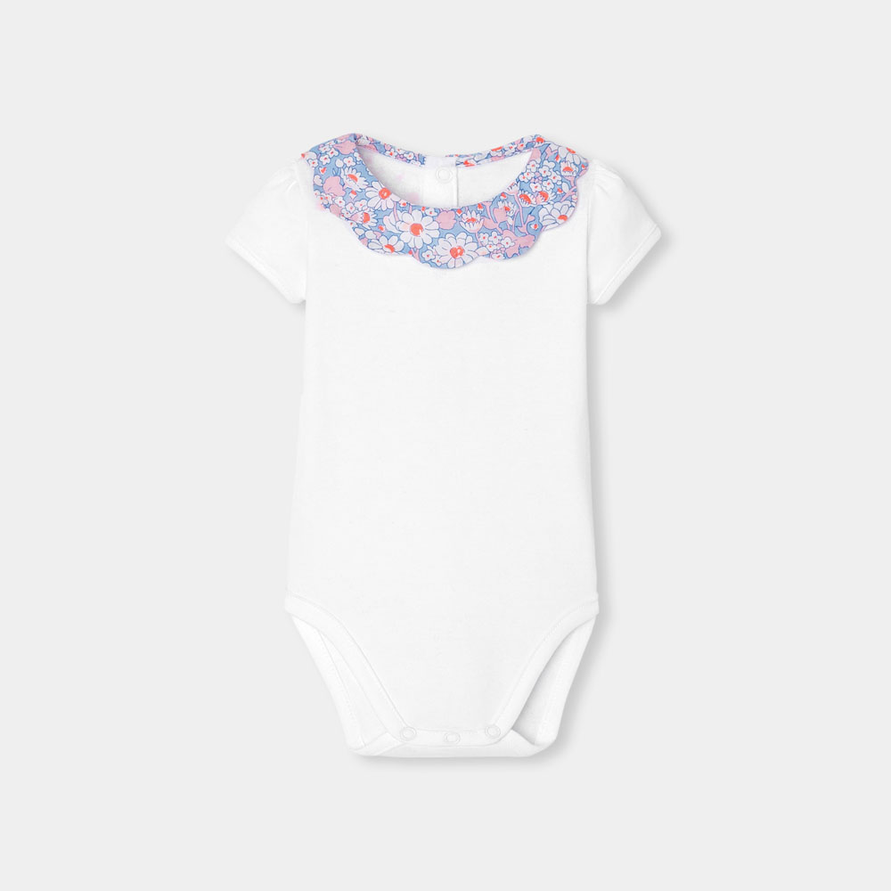 Baby girl bodysuit with Liberty fabric collar