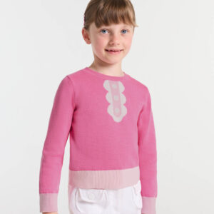 Girl sweater with trompe-l'œil collar