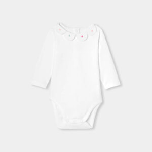 Baby girl bodysuit with petal collar