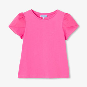 Girl cotton T-shirt with short tulip sleeves