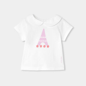 Baby girl cotton T-shirt with Peter Pan collar