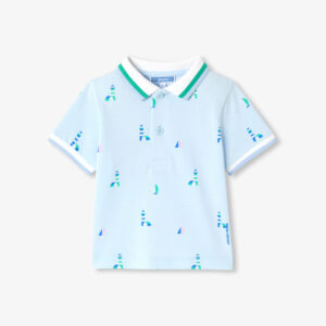 Baby boy polo shirt in printed cotton piqué