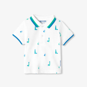 Baby boy polo shirt in printed cotton piqué