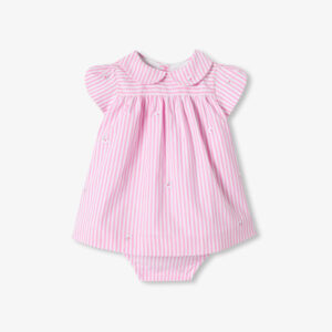 Baby girl short-sleeved striped poplin dress