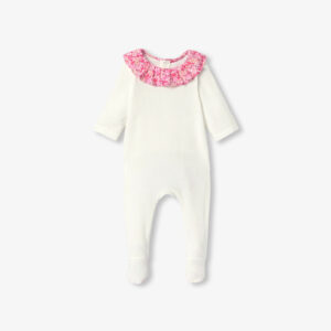 Baby girl velvet pyjamas with Liberty fabric ruffle collar