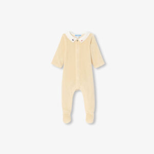 Baby boy velvet pyjamas with a poplin collar