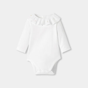 Baby girl long-sleeved bodysuit with ruffled collar