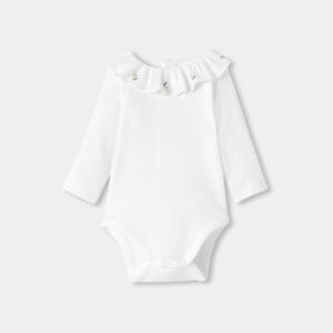 Baby girl long-sleeved bodysuit with hand-embroidered collar