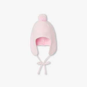 Baby girl garter stitch beanie with microfleece lining