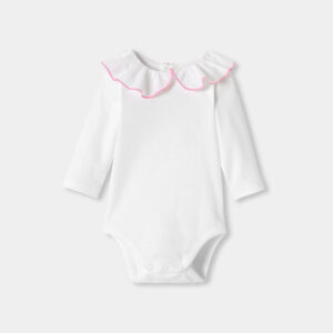 Baby girl long-sleeved bodysuit in cotton with a wide collar
