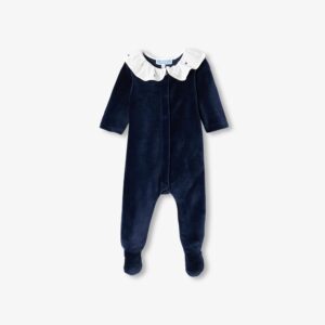 Baby girl velvet pyjamas with embroidered collar