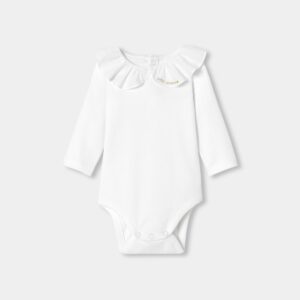 Baby girl long-sleeved cotton bodysuit with a ruffled collar
