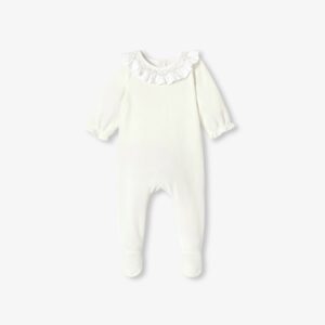 Baby girl velvet pyjamas with a smocked collar