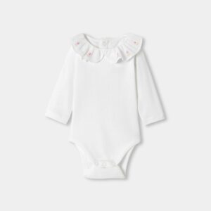 Baby girl long-sleeved cotton bodysuit with ruffled collar