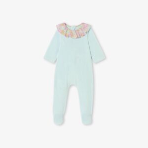 Baby girl velvet pyjamas with Liberty fabric ruffled collar