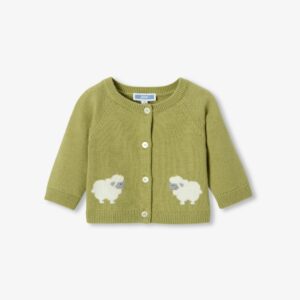 Baby boy jersey cardigan with sheep motifs